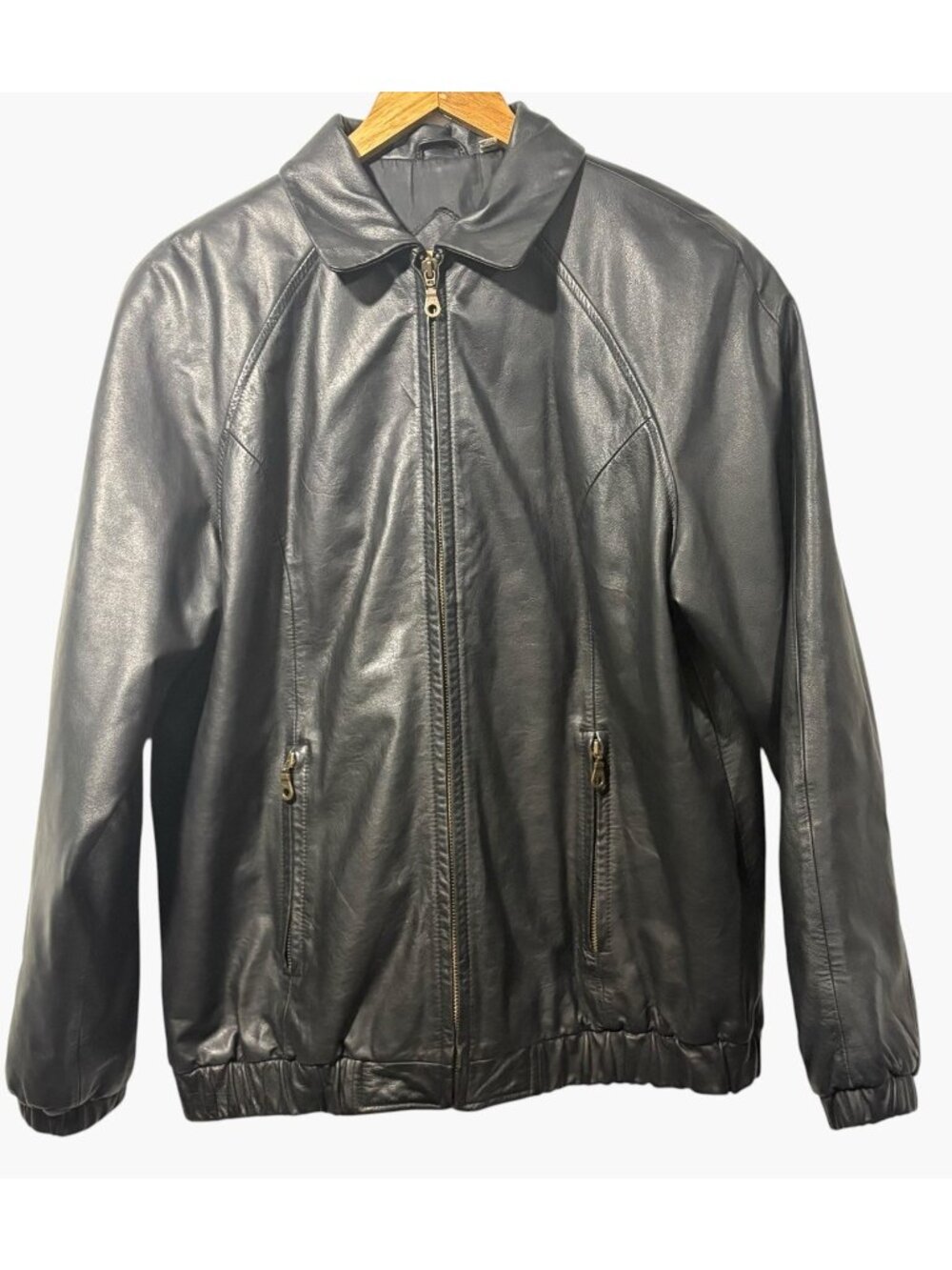 Preston & York Leather Jacket Mens S Black Zip Front Bomber Coat Retro Classic